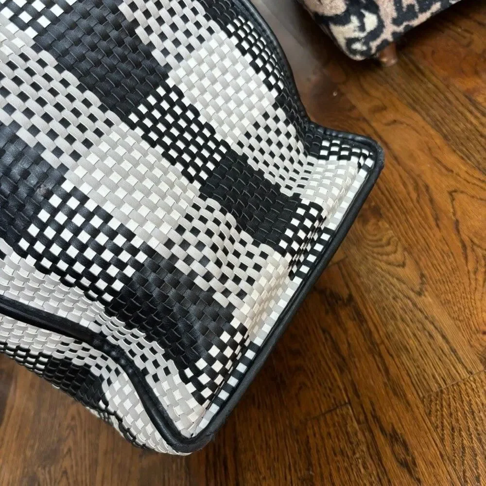 Proenza Schouler White Label Morris Woven Plaid Tote Black White Large